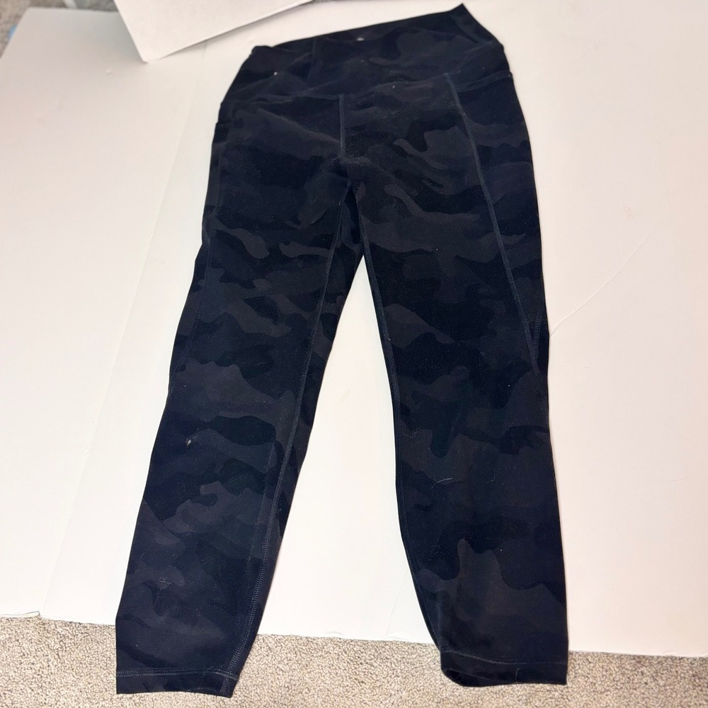 RBX Womens High Waisted Camo Leggings Black Camouflage Side Pockets Large